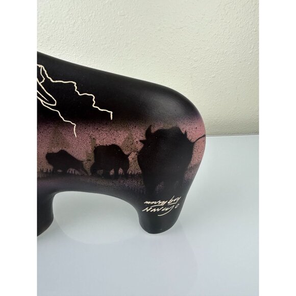 Navajo Signed Buffalo Ceramic Statue Native American Pottery Art Primitive READ - Picture 6 of 16